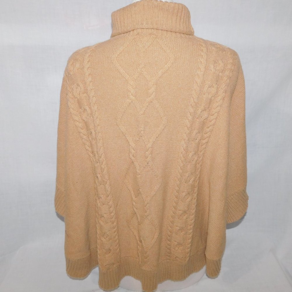 GAP Women XS Oversized Brown Tan Cable Knit Wool blend Turtleneck Poncho Sweater - Picture 9 of 11